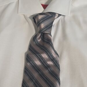 Ike Behar Formal Silver Striped Silk Tie